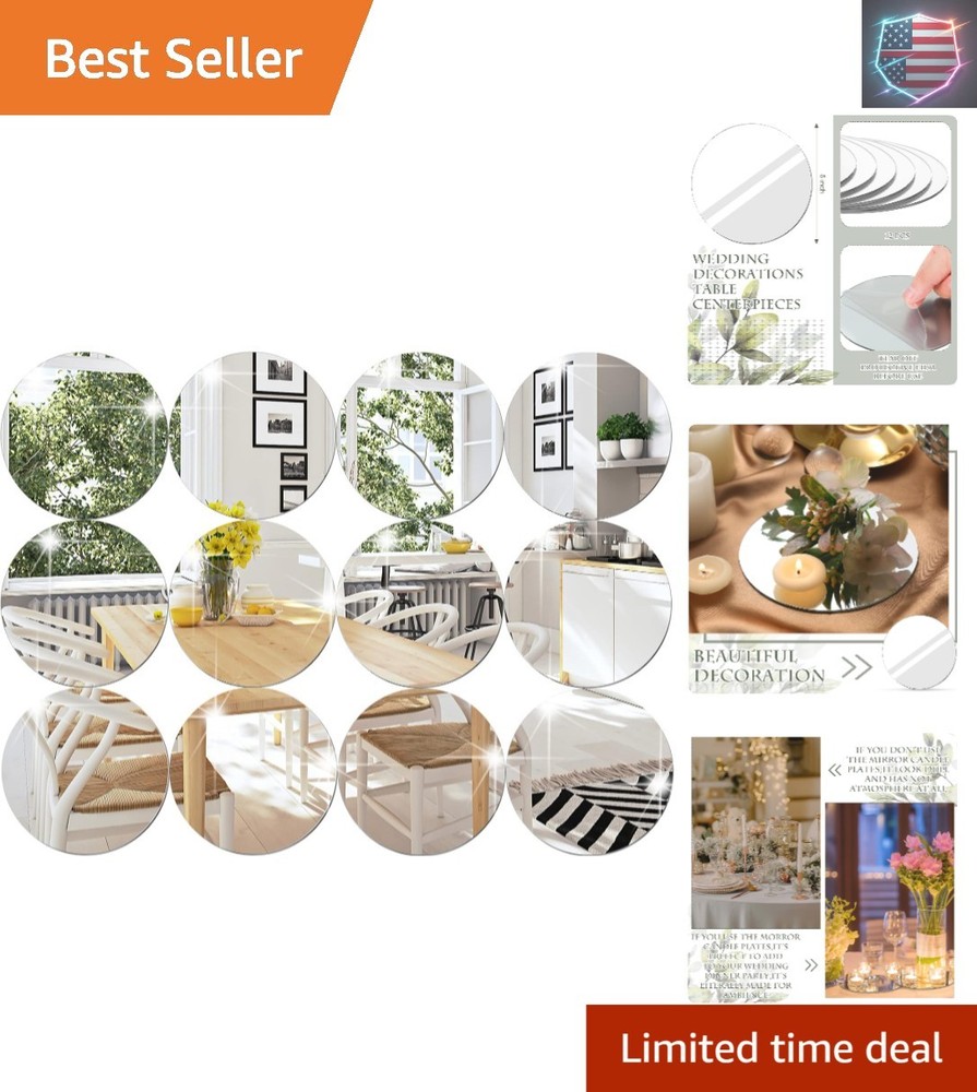 12 Pcs Acrylic Round Mirrors Candle Plate Set for Table Centerpieces 5 Inch N…