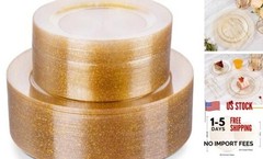Gold Plastic Plates, Disposable Plates, Heavy Duty 60pcs 120PCS Gold Glitter
