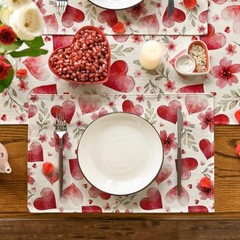 Hearts Floral Sweet Valentine’s Placemats Set of 4, 12×18 Inch Wedding