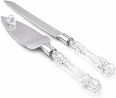 Elegant Cake Knife and Server Set Stainless Steel with Crystal Handle –