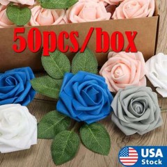 50pcs Blue White Artificial Flowers Foam Roses Decoration DIY for Wedding Party