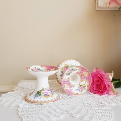 Royal Albert Lady Carlyle Porcelain Candle Holders – Floral Pair, Romantic Engli
