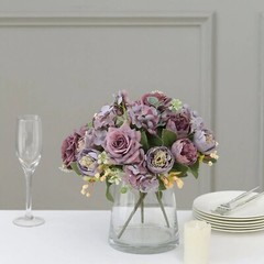 PURPLE 2 Bouquets 12″ SILK FLOWERS Assorted Artificial Floral Bushes Party
