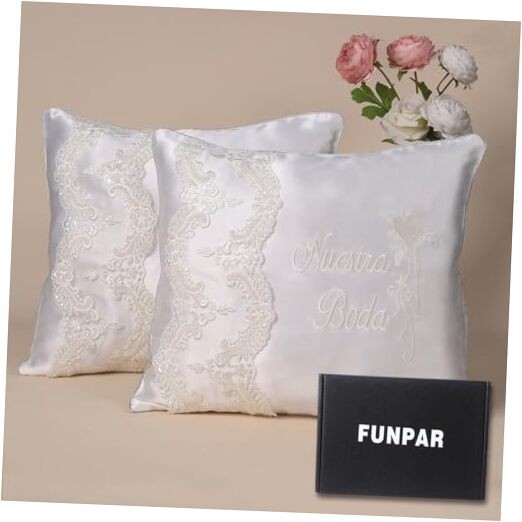 Wedding Kneeling Pillow Cover Set of 2, 17 x 15 Premium Satin & Lace, White