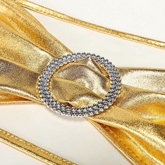 10 Gold Metallic Spandex Chair Sashes with Silver Buckles Wedding Decorations