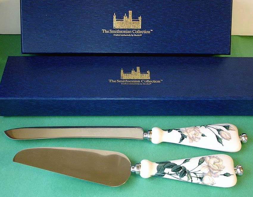 Smithsonian Goebel American Beauty White Rose 2 PC. Cake Knife & Server New Box