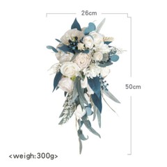 Peacock Blue Bouquet Silk Fake Flowers Bridal Drop Shape Wedding Supplies Decor