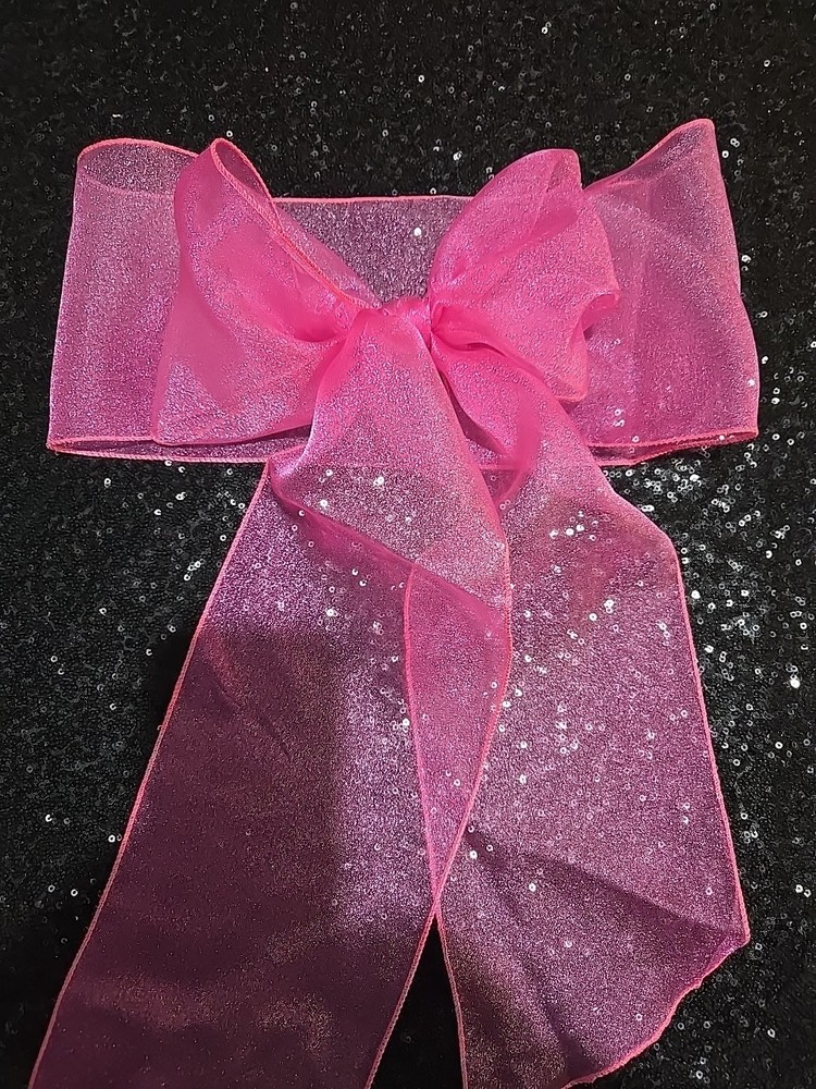 20 pcs Sheer Chair Decor Bow Sash 104″ x 6″ Pink Glitter Wedding Party Organza