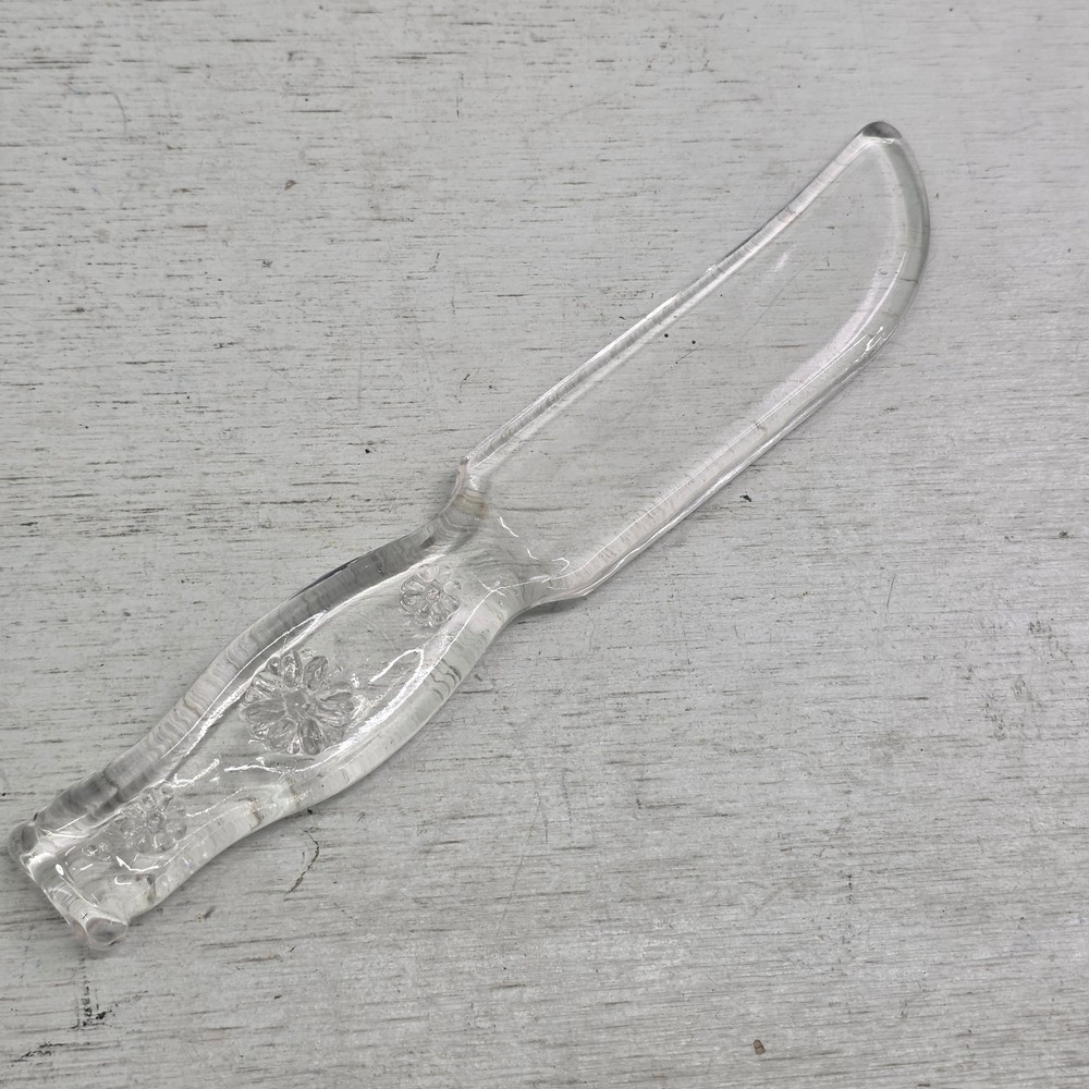 Vintage Depression Glass Clear Fruit & Cake Knife 8.75″ Floral Embossed Handle