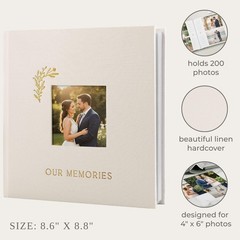 Beige Linen Wedding Photo Album for 4 x 6 Photos 8.8 Inch