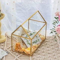 Large Glass Card Box with Lid for Wedding Reception (10.2x6x8.2 Inches) Gold