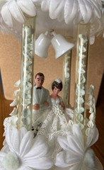 Vintage Wedding Cake Topper Daisies Lily Of The Valley White Pale Blue MCM 11″
