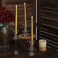3 GOLD 11″ tall LED Flameless Taper Candles Lights Home Wedding Centerpieces