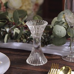 2 Clear 5 in Hour Glass Reversible Pillar and Taper Candle Holders 5″,