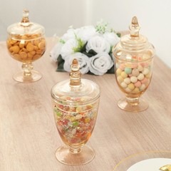 3 pcs Amber Gold Trim Glass Apothecary Jars Containers with Lids Decorations