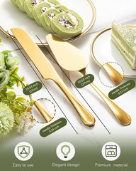 2-Piece Gold Cake Cutting Set Serrated Knife & Pie Server Spatula for Desserts