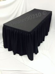 5′ ft. Fitted Polyester Double Pleated Table Skirting Cover w/Top Topper Black