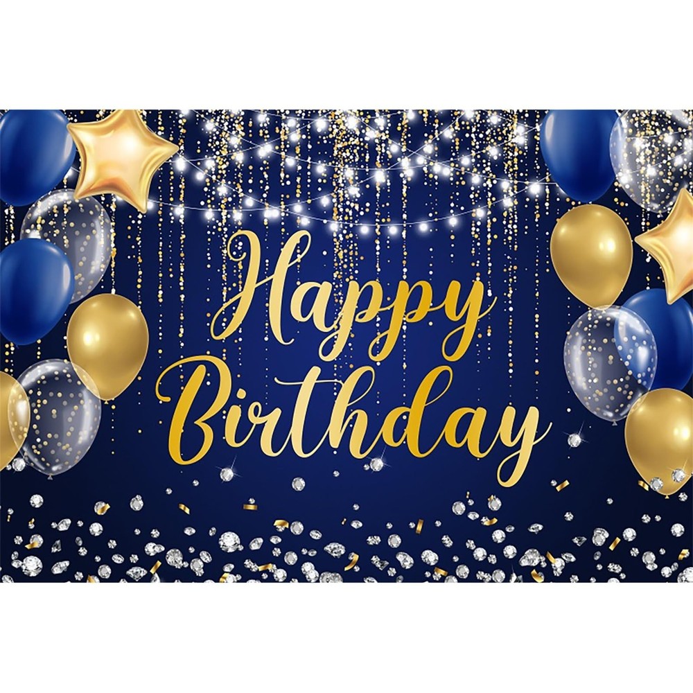 7x5ft Happy Birthday Decorations Backdrop Banner, Glitter Birthday Backdrop S…