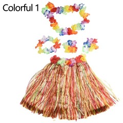Kids Hawaiian Hula Grass Skirt Beach Dress Lei Flower Headband Girls Costume HOT