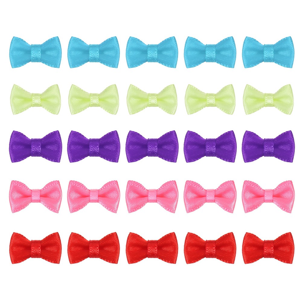 50 Pcs Mini Ribbon Bow 0.8″ Mini Fabric Ribbon Flower Bows, Multicolor