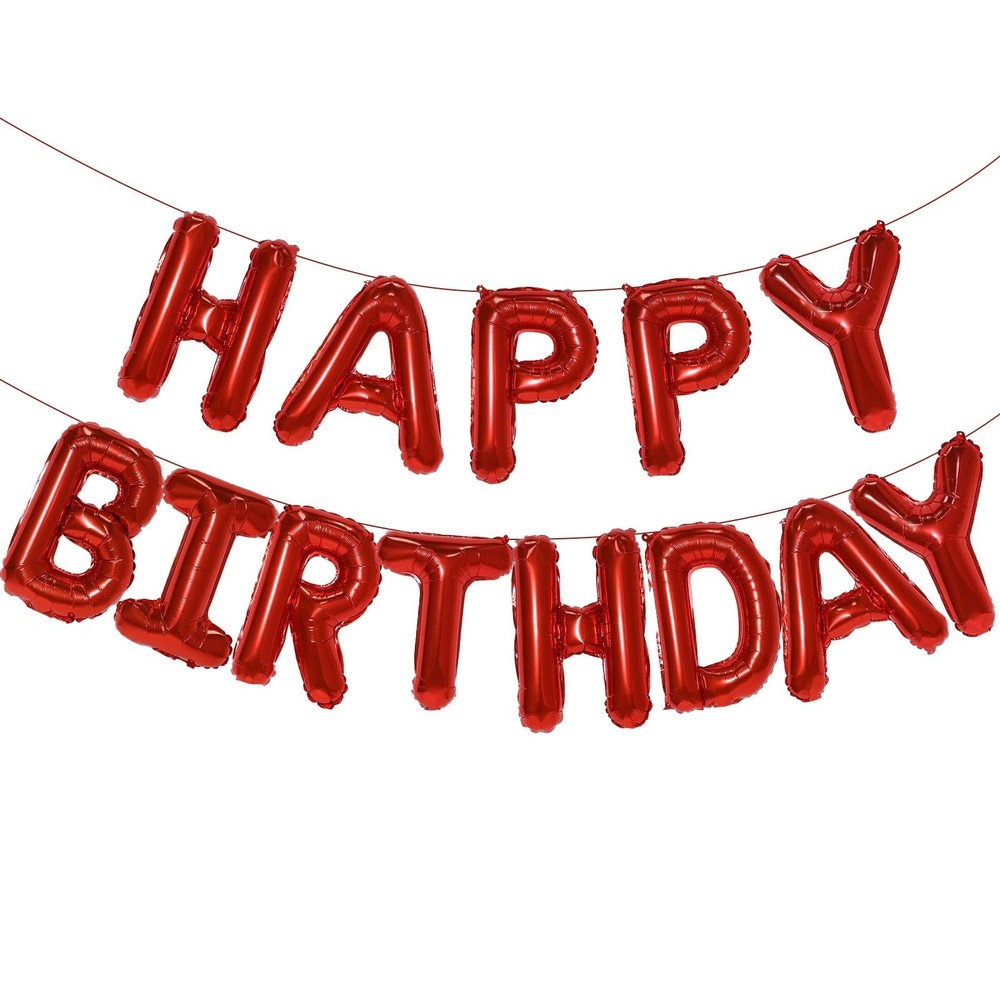 Red Happy Birthday Balloon Banner, 16 Inch Foil Mylar Happy Birthday Balloons…