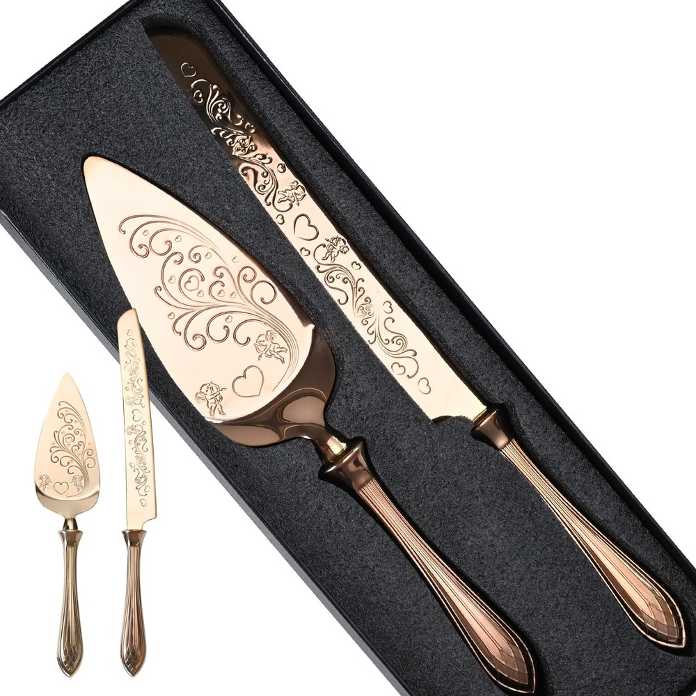 13.78 inch Rose Gold Wedding Cake Knife Server Set SUS304 Stainless Steel