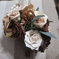 Blush, Brown Ivory Small Bouquet Wrapped With Brown Ribbon