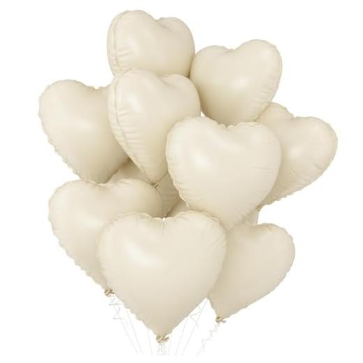 White Heart Balloons,10Pcs Foil Heart Shaped Balloons,18Inch Beige Cream White
