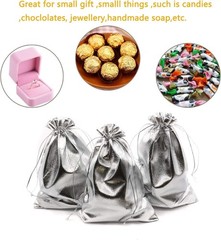 100 Pack Silver 5×7 Heavy-Duty Organza Drawstring Bags for Elegant Gifting