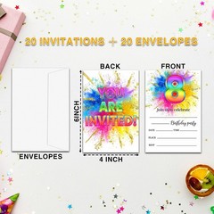 Ycyfckdr 8th Birthday Invitations for Kids, Rainbow Painting Birthday Party I…