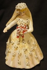 Vintage Unique Faux Pearl Embellishment Bride Groom Lefton Wedding Cake Topper