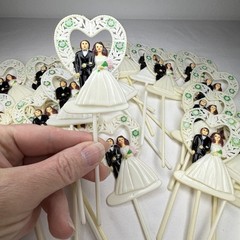 Lot Of 24 Vintage Wedding Cake Cupcake Pick Topper Bride And Groom