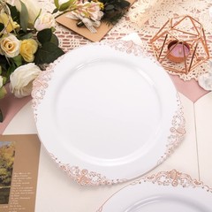 Morejoy 100pcs Rose Gold Plastic Plates – Rose Gold Disposable Plates – 7.5 i…