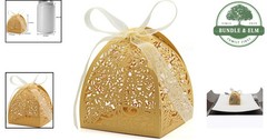 Gold Laser Cut Candy Boxes with Ribbons for Birthdays and Bridal Showers