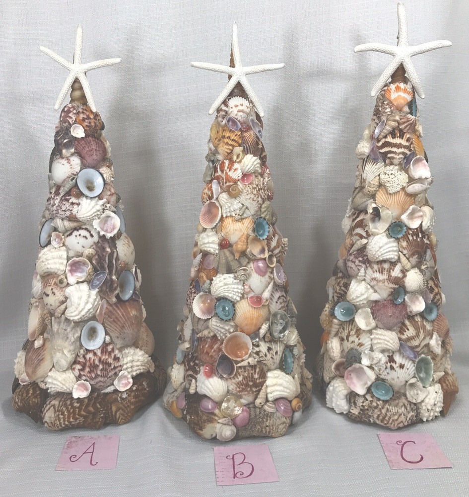 SEASHELL Topiary Tree Starfish Beach Centerpiece Shore Ocean Wedding Shell 15″