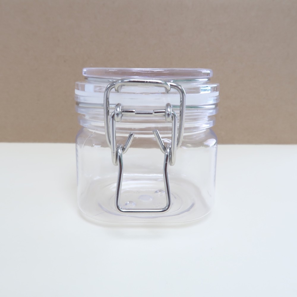 4-Pack 400ml (13.5oz) Clear PET Plastic Square Bottom Storage Jars w/ Clasp