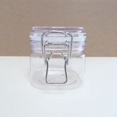 4-Pack 400ml (13.5oz) Clear PET Plastic Square Bottom Storage Jars w/ Clasp