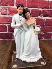 RARE Vintage 1950’s Porcelain WEDDING CAKE TOPPER BRIDE & GROOM Both In WHITE 7″