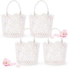 White Flower Girl Basket with Handle for Wedding Ceremony, 5.9 x 4.72 x 4.33 …