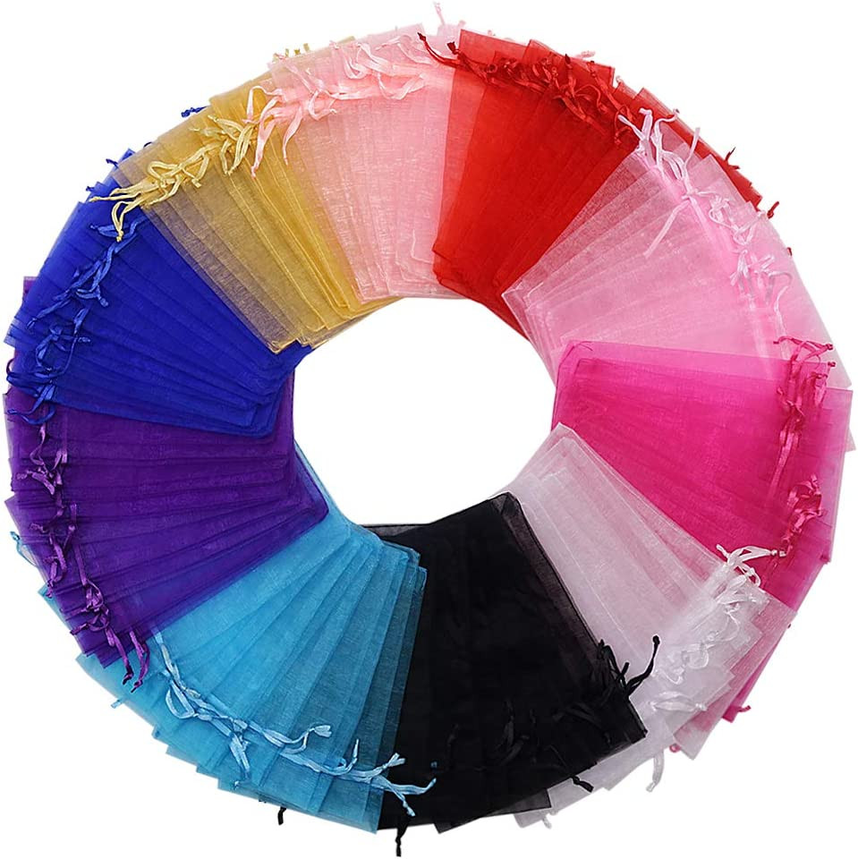 100pcs Multi-Colored Organza Bags,4 x 6 inches Christmas Wedding Favors Gift Dra