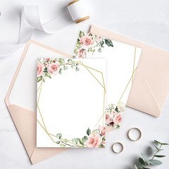 AnyDesign 48 Sheets Pink Floral Stationery Letterhead Paper Double-Sided