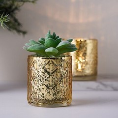 6 pcs Gold Mercury Glass Votive Candle Holders Geometric Design Wedding