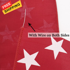 MEEDEE 4 Inch Patriotic Dupioni Wired Ribbon, 10 4 Inch, Red with White Stars