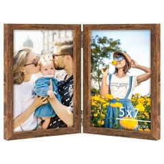 Brown 5×7 Picture Frames Double Photo Frame Folding Vertical Stand Display Si…