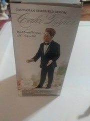 Caucasian SURPRISED GROOM Porcelain Wedding Cake Topper