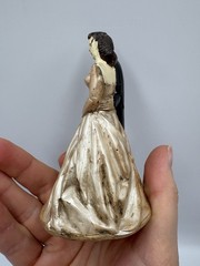 Vintage 1950s Chalkware Wedding Cake Topper Black Brown Hair Off white Dress