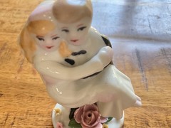 Bride And Groom Vintage Wedding Cake Topper, Ceramic Wedding Figurine