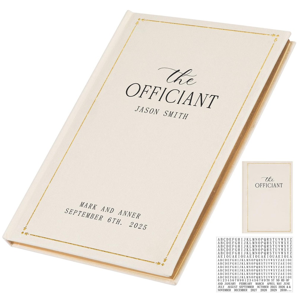 Engrowtic Wedding Officiant Book Personalized Linen Hardcover Cream, Black