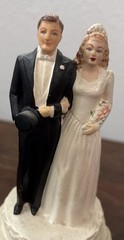 Vintage Chalkware Bride Groom Wedding Cake Topper Coast Novelty Mfg Co 1947