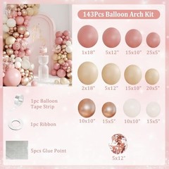 Dusty Pink Balloon Arch Kit, 143Pcs Blush Pink Sand White Nude Rose Gold Boho